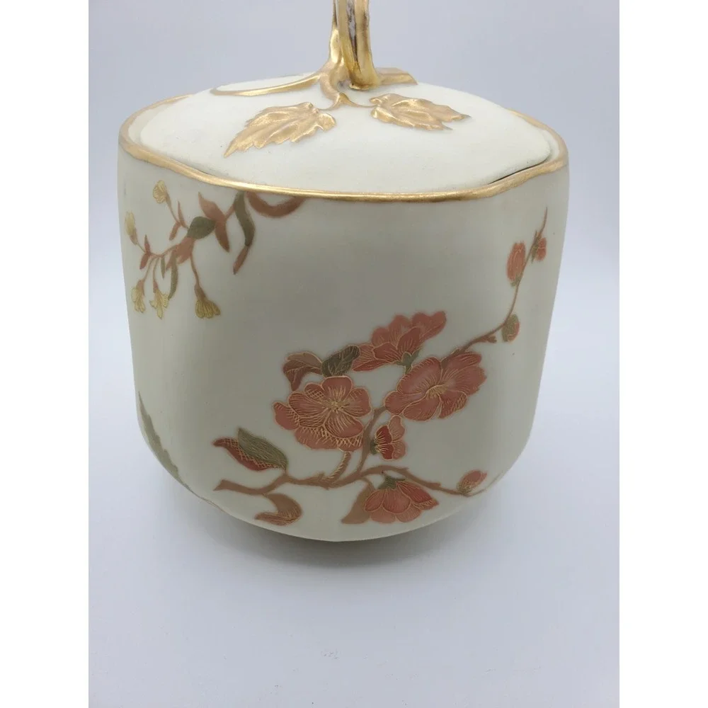 Vintage Bisque Biscuit  Cookie Jar Gold Gilt Flowers